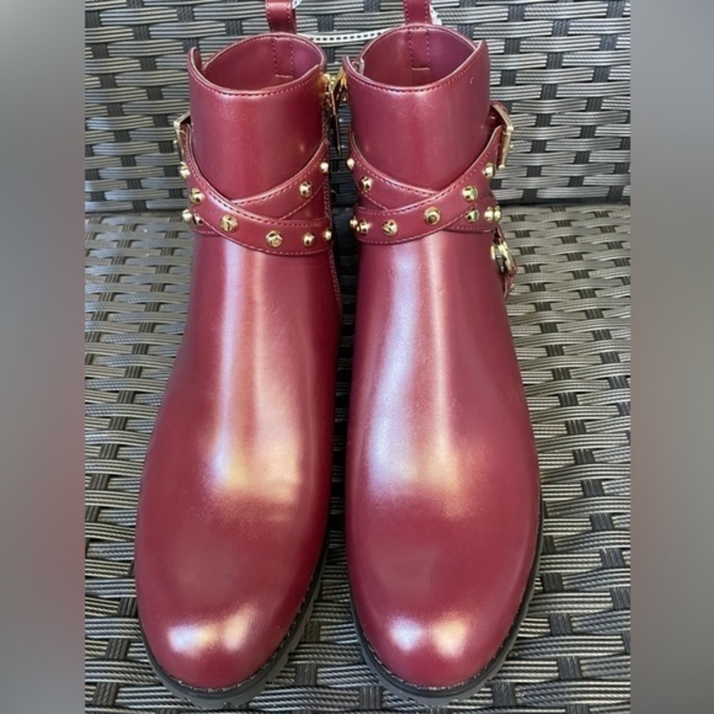 MICHAEL KORS BOOTS,Michael Kors Burgundy Ankle Boots with Gold Details